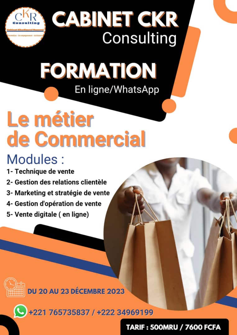 Session de formation en ligne sur le métier de commercial