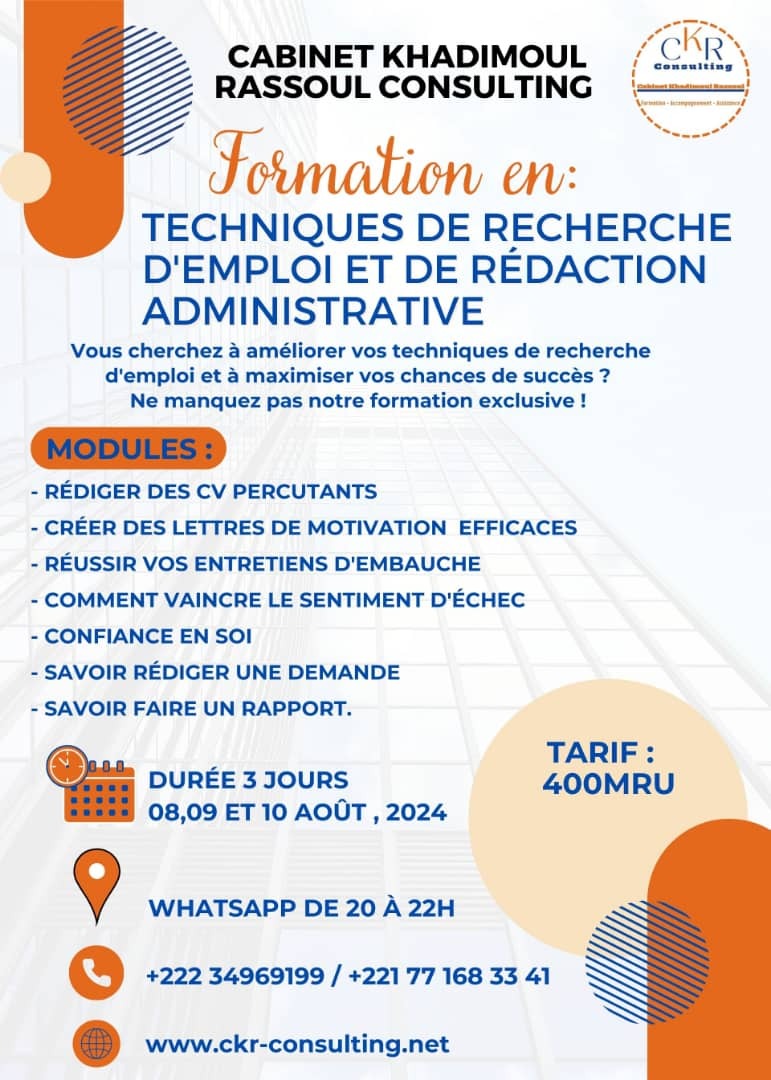 CKR – Formation en ligne : Du 08 au 10 Août 2024